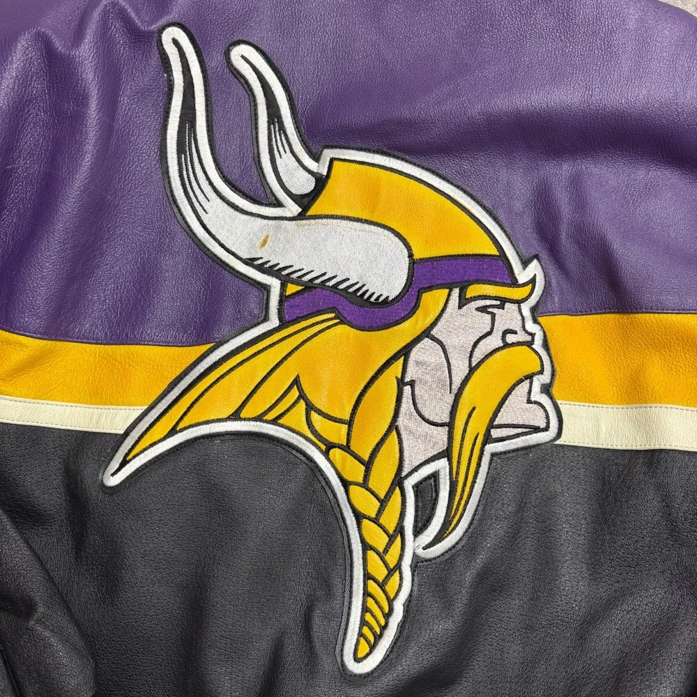 Jeff Hamilton Vintage Minnesota Vikings‎ NFL Leather Bomber Jacket Men's XL RARE